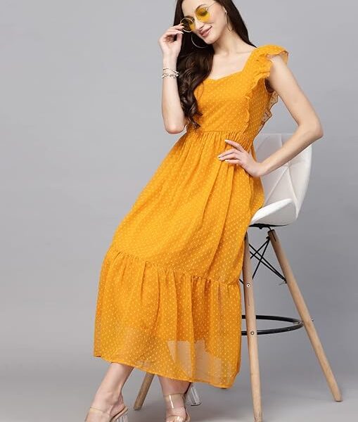 Women Fit and Flare Yellow Dress