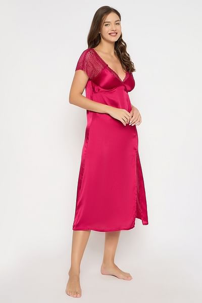 clovia picture chic basic night dress in pink satin 317690 1